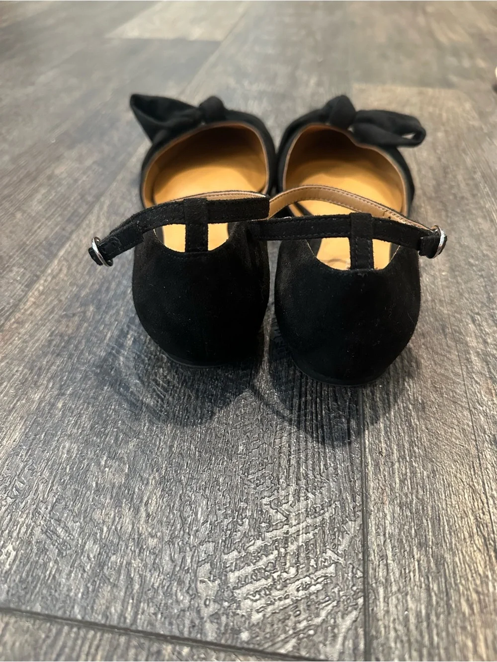 Nine West Black Pointed Toe Bow Ankle-Strap Flats